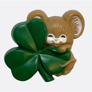 Hallmark Cards Mouse and Clover Brooch Pin Plastic Vintage 1983